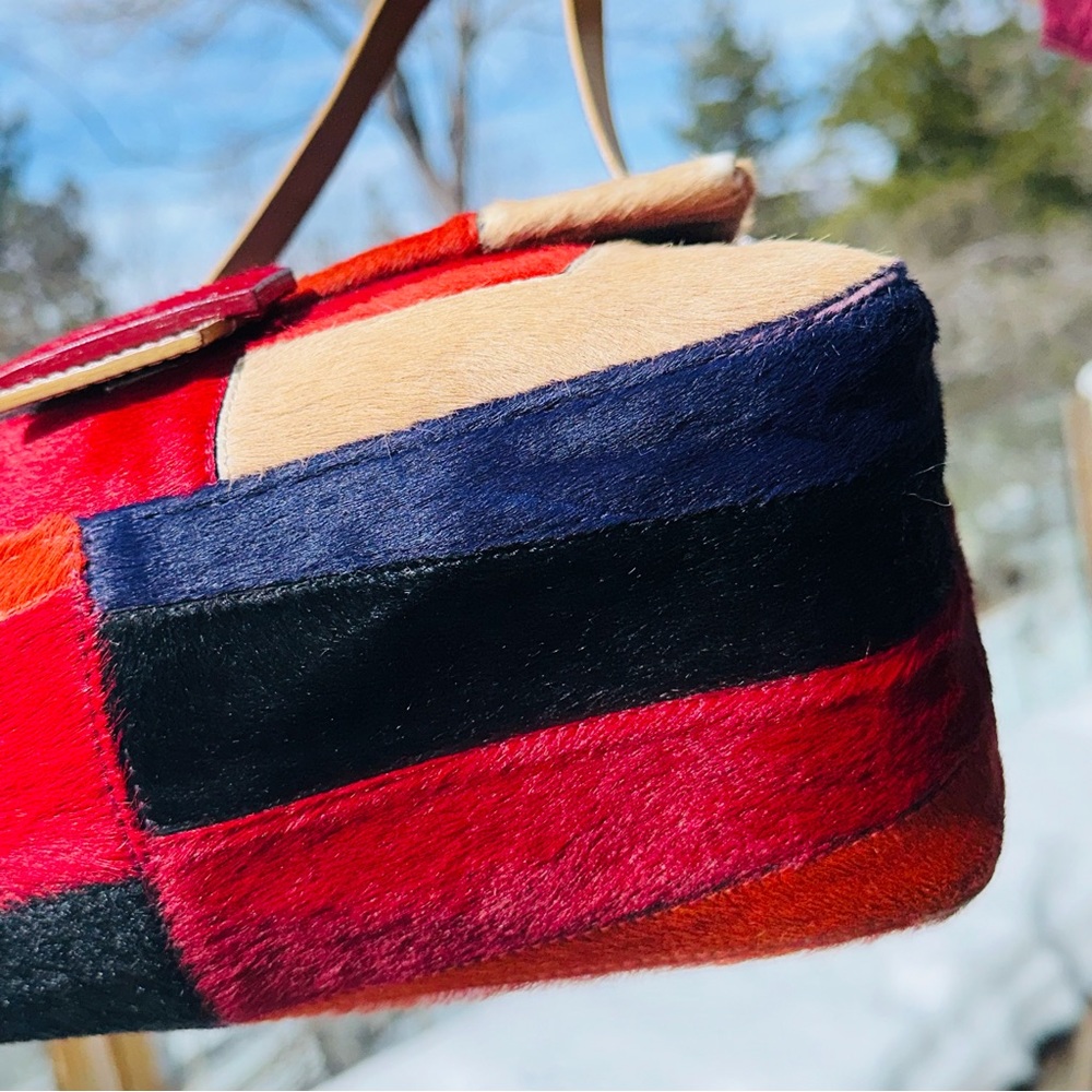Fendi: Pony Calf Hair Multi Color Patchwork Leather Mamma Baguette Shoulder Bag - Picture 14 of 17